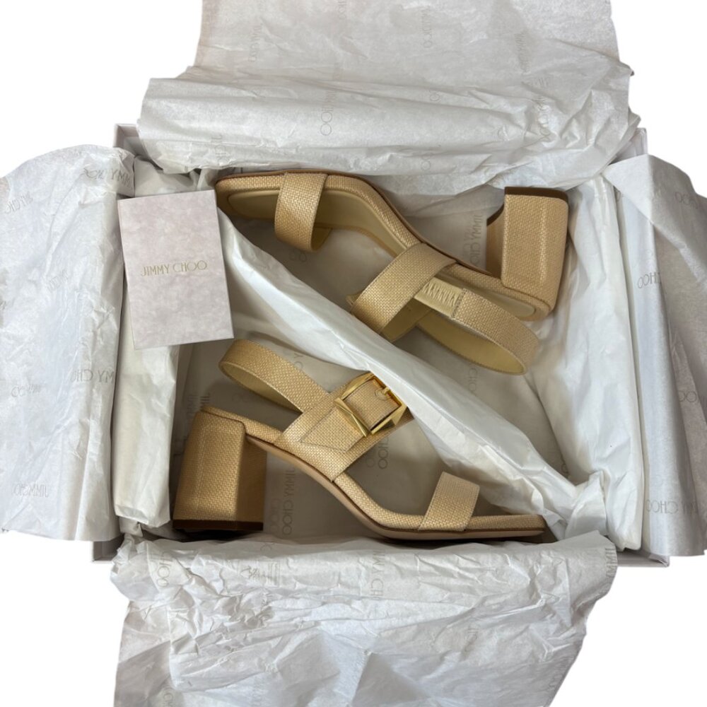 NEW Jimmy Choo Hawke 70 Block Heel Sandals in Natural/Gold sizes 35.5, 37.5 $895 - Picture 15 of 16